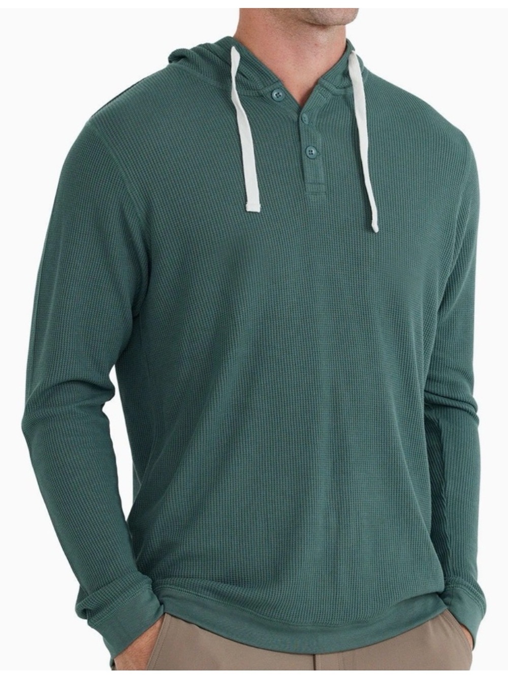 Free Fly Men's Size L Viscose Bamboo Long Sleeve Waffle Knit Hooded Henley